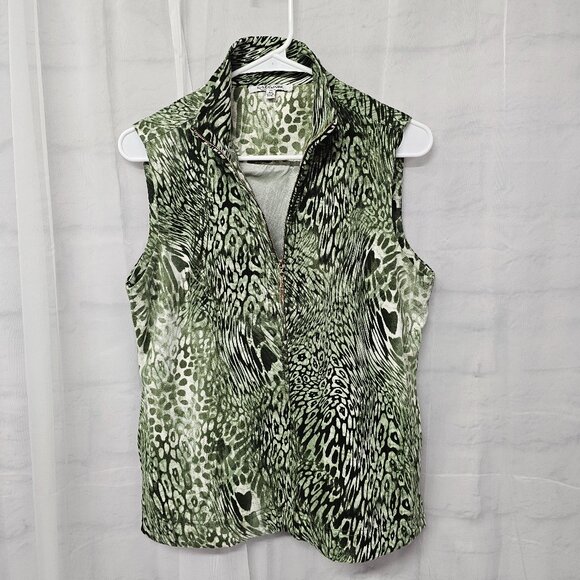 Vintage Cali & York Vest Leopard Mock Neck Zip Green Grunge Punk PM - Picture 8 of 13